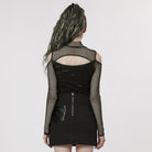 PUNK RAVE Women's Punk Off Shoulder Ripped Mesh Top