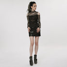 PUNK RAVE Women's Punk Off Shoulder Ripped Mesh Top