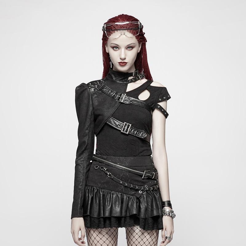 Women's Punk One-Arm Short Black Jacket