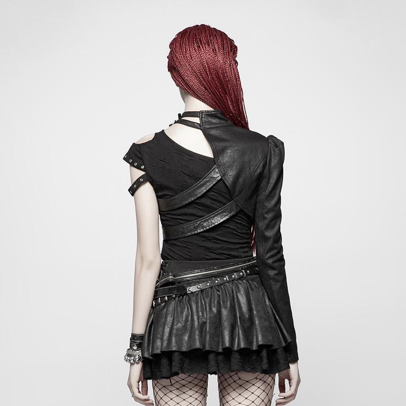 Women's Punk One-Arm Short Black Jacket