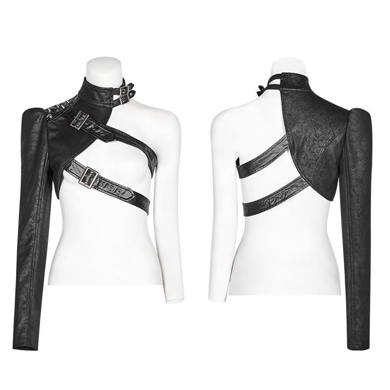 Women's Punk One-Arm Short Black Jacket