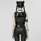 PUNK RAVE Women's Punk Plunging Buckles Patent Leather Vest