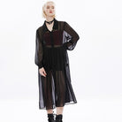 Punk Rave Women's Punk Puff Sleeved Sheer Long Coat
