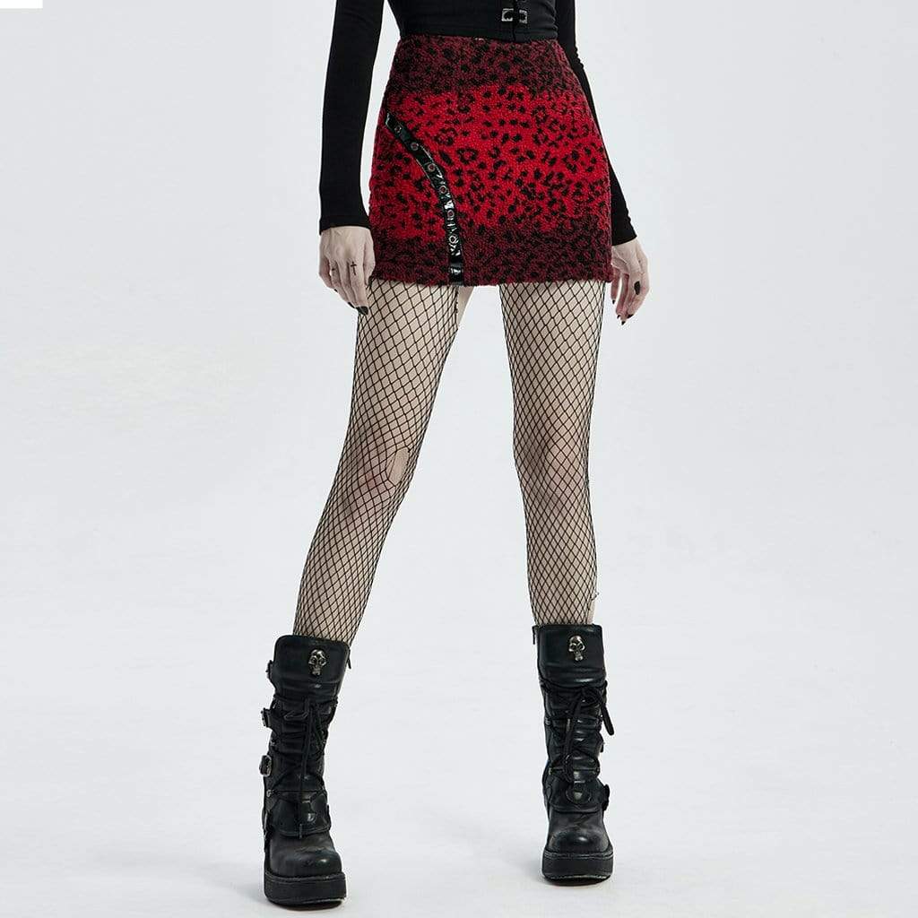 Women's Punk Red Leopard Printed Mini Skirts