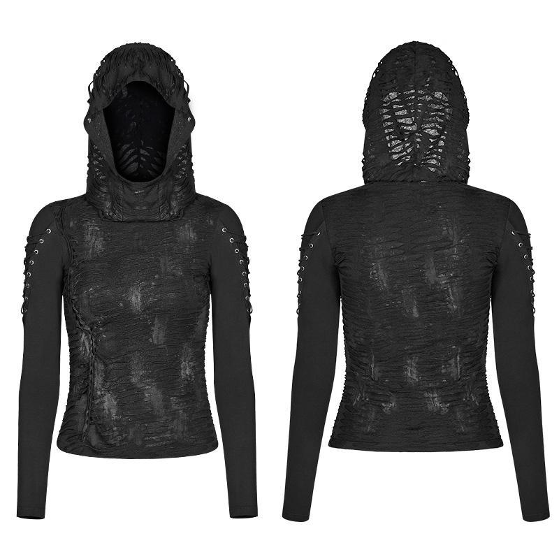 Women's Punk Ripped Hooded T-shirt