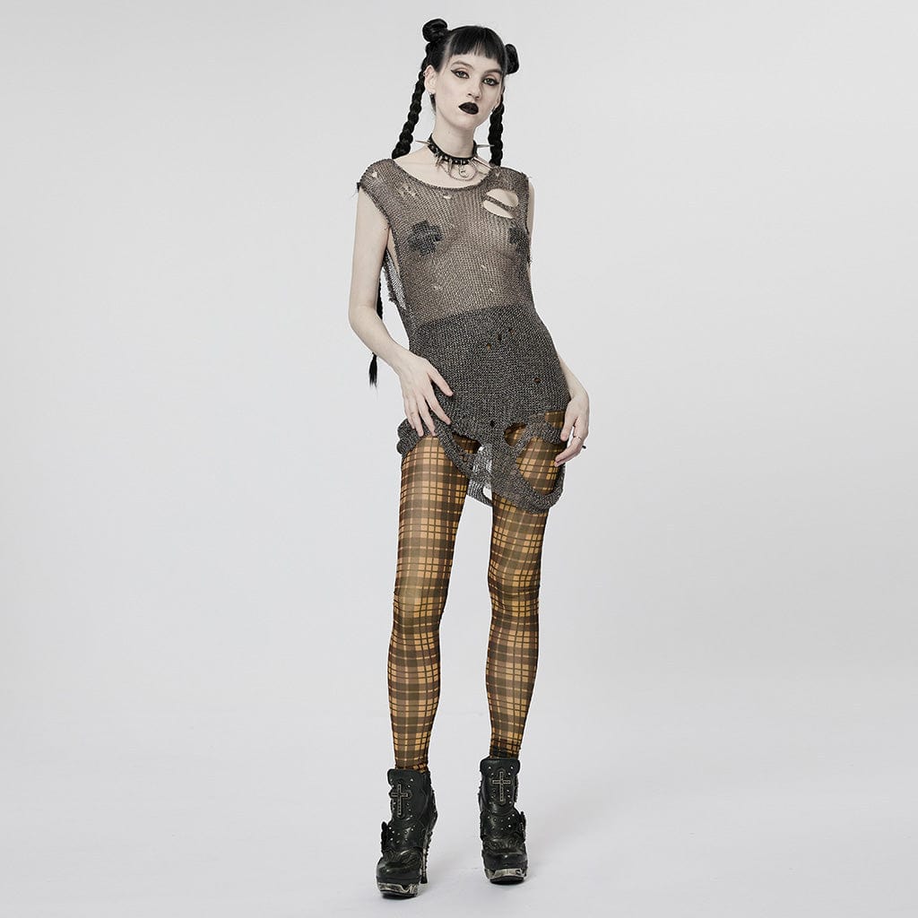 PUNK RAVE Women's Punk Ripped Mesh Vest