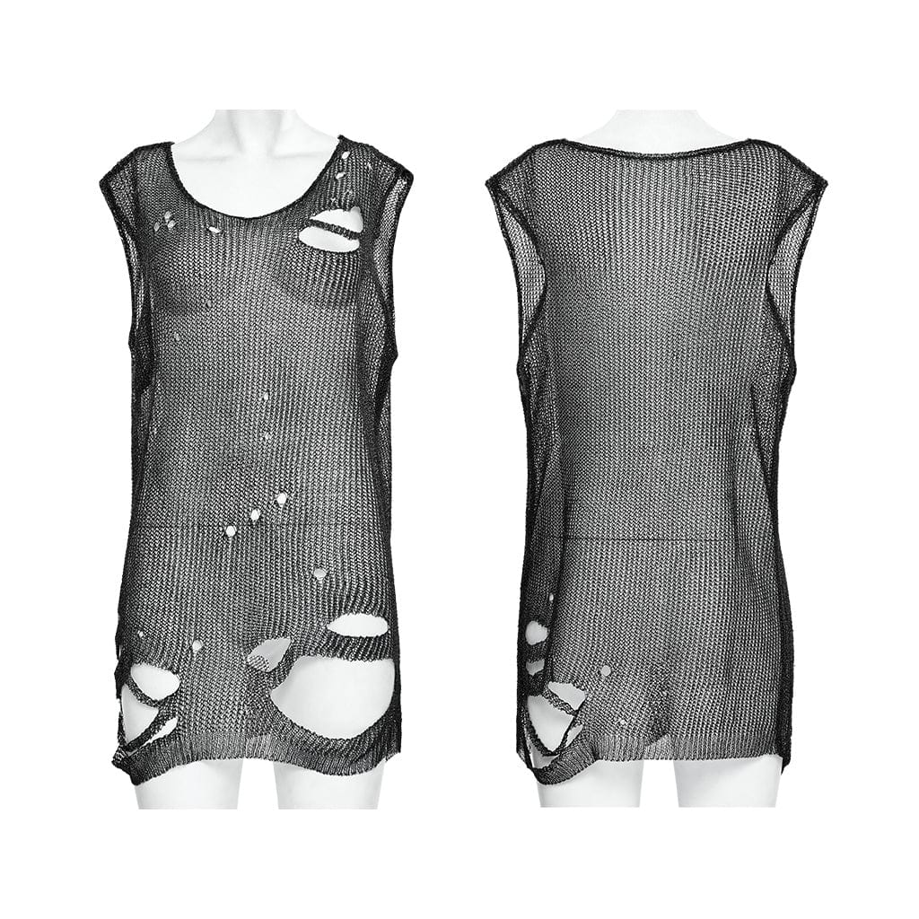 PUNK RAVE Women's Punk Ripped Mesh Vest