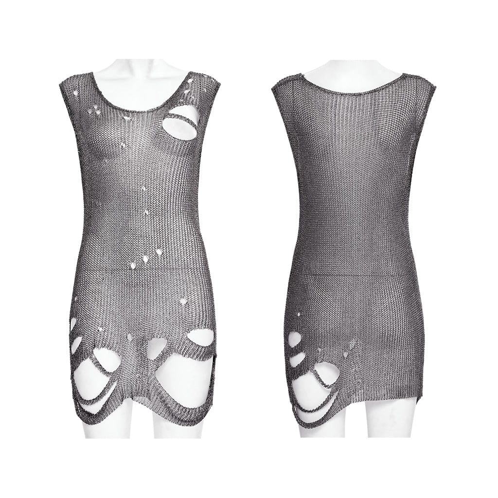 PUNK RAVE Women's Punk Ripped Mesh Vest