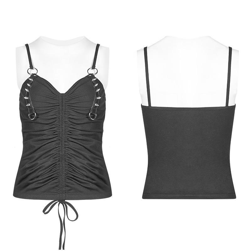 Women's Punk Ruffle Black Camisole Top