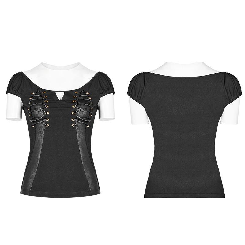 Women's Punk Scoop Neckline Short Sleeve Black Top