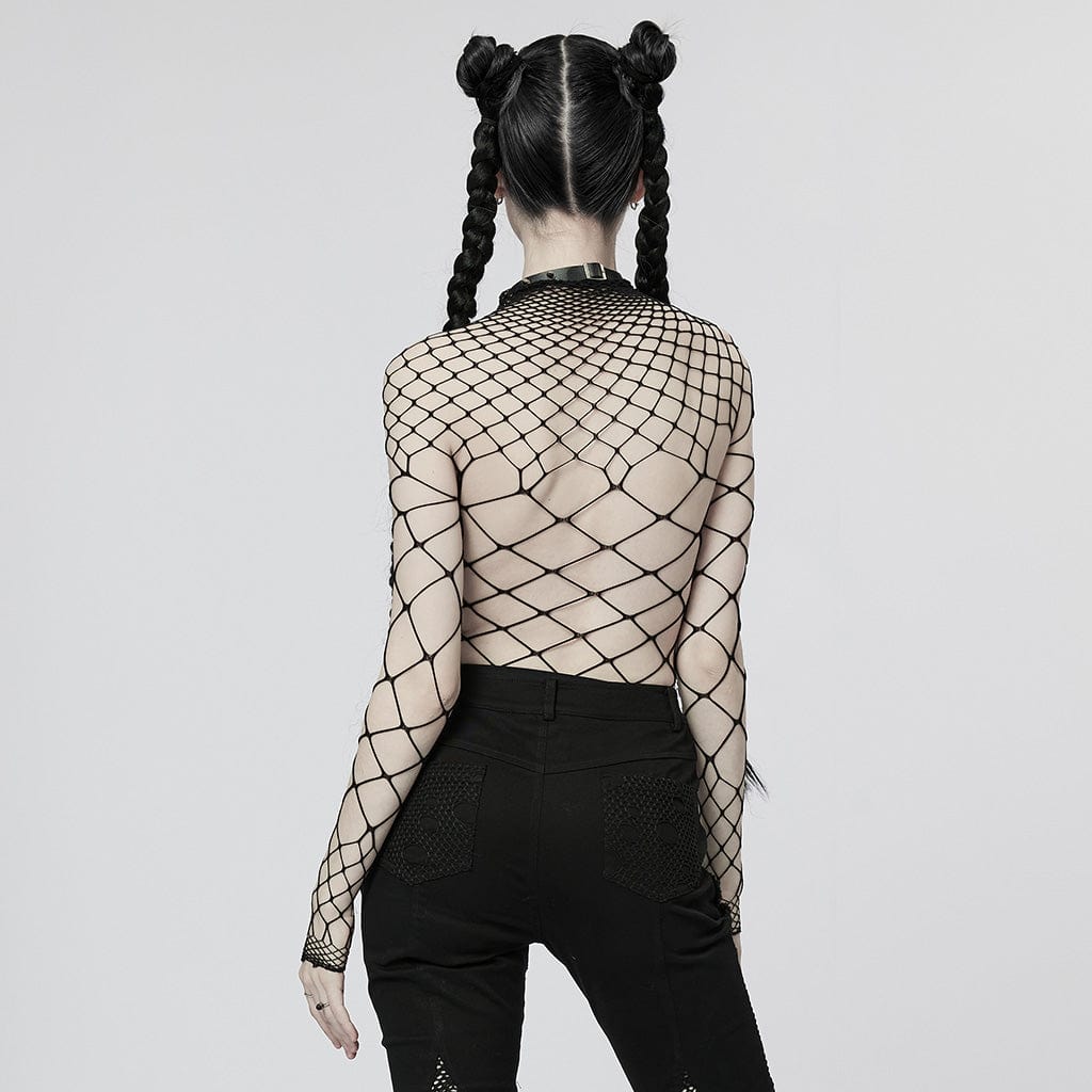 PUNK RAVE Women's Punk Sheer Mesh Bodysuit