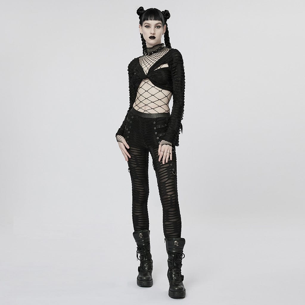 PUNK RAVE Women's Punk Sheer Mesh Bodysuit