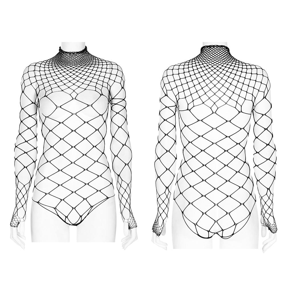 PUNK RAVE Women's Punk Sheer Mesh Bodysuit