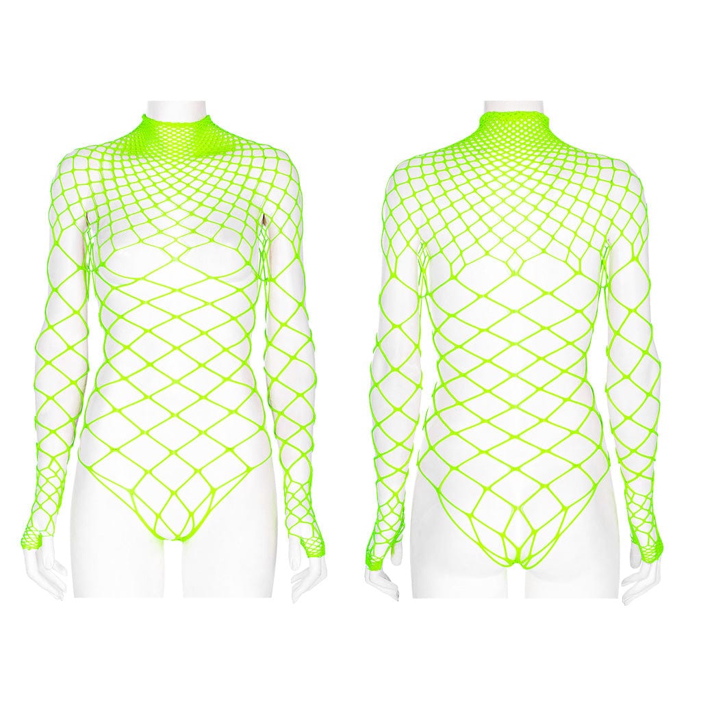 PUNK RAVE Women's Punk Sheer Mesh Bodysuit