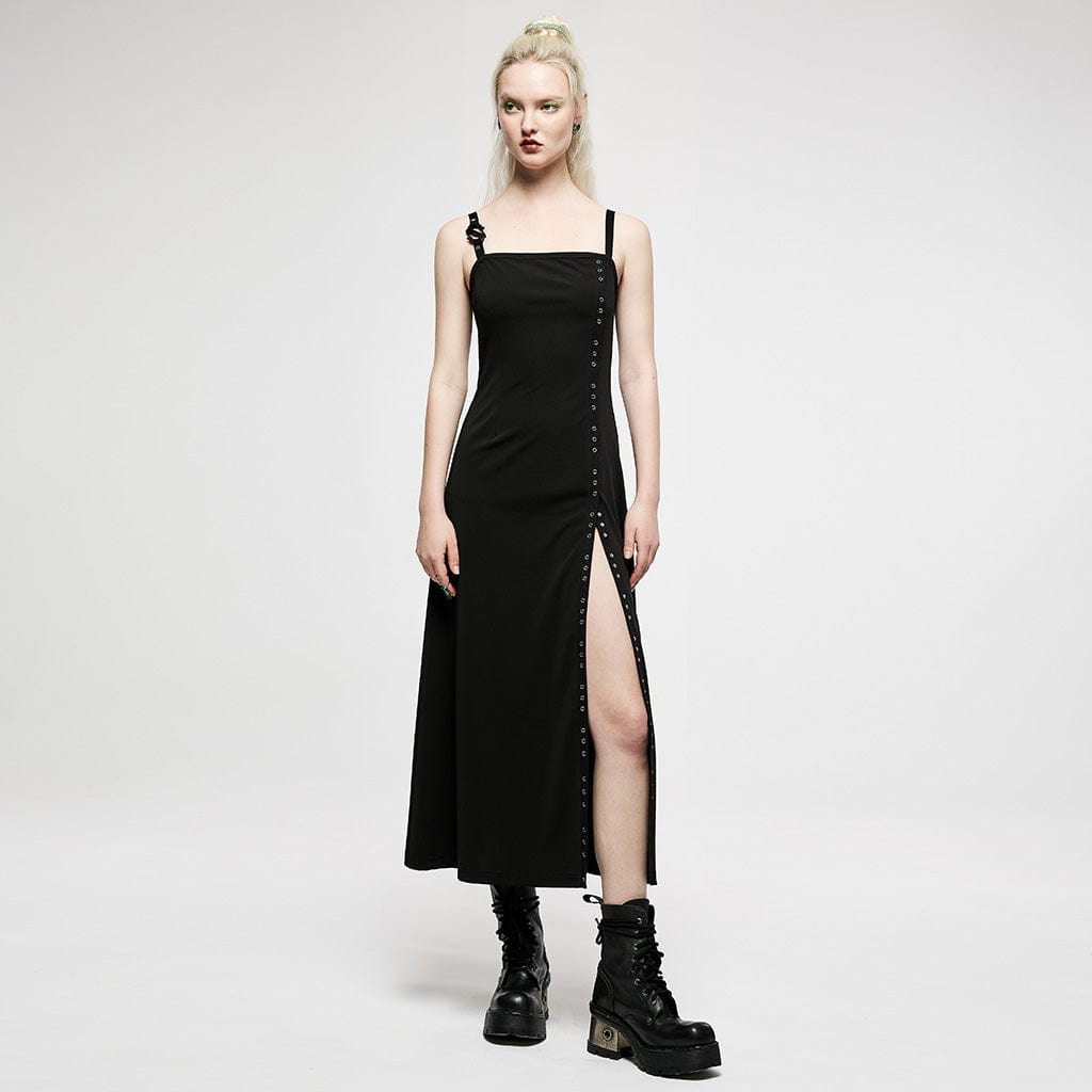 Punk Rave Women's Punk Side Slit Maxi Slip Dress