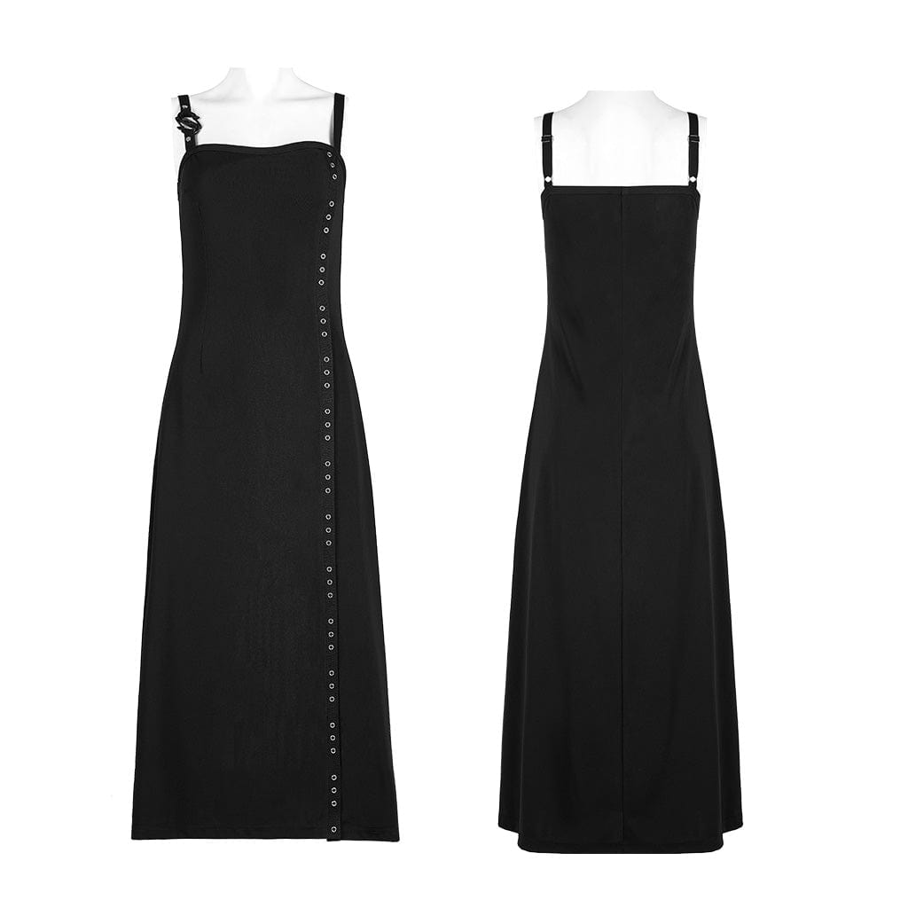 Punk Rave Women's Punk Side Slit Maxi Slip Dress