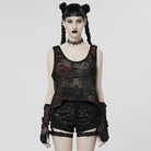 PUNK RAVE Women's Punk Skull Mesh Tank Top with Oversleeves