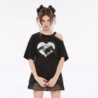 Punk Rave Women's Punk Skull Printed Slash Shoulder Casual Tee
