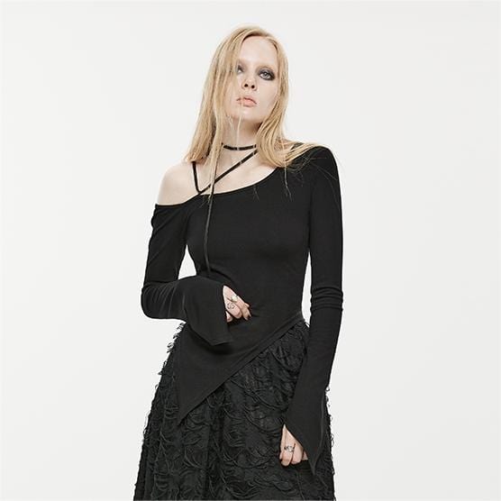 PUNK RAVE Women's Punk Slash Shoulder Irregular Shirt