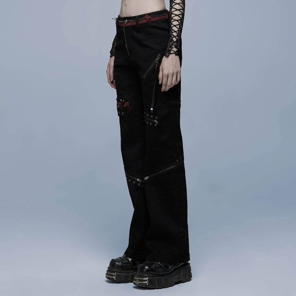 Punk Rave Women's Punk Splice Zipper Straight Pants