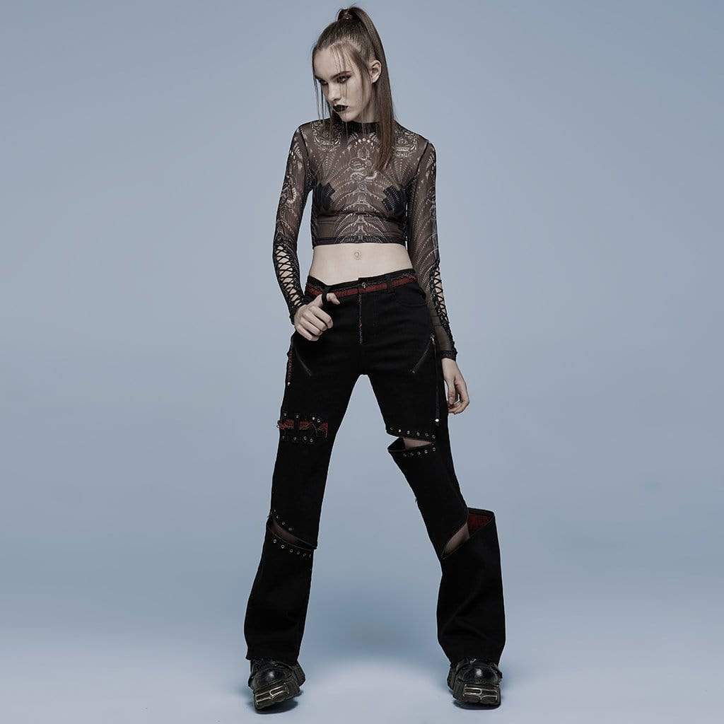 Punk Rave Women's Punk Splice Zipper Straight Pants