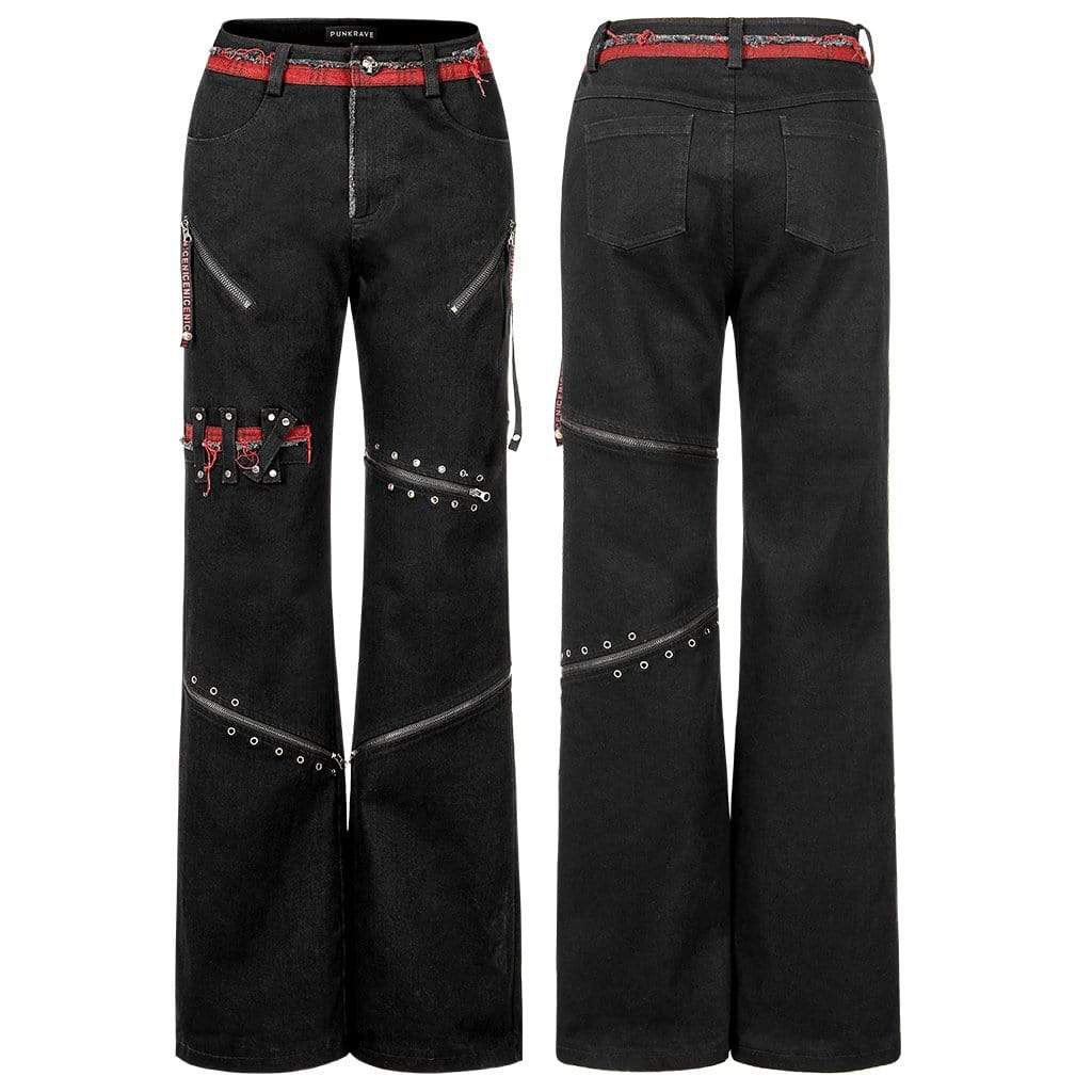 Punk Rave Women's Punk Splice Zipper Straight Pants