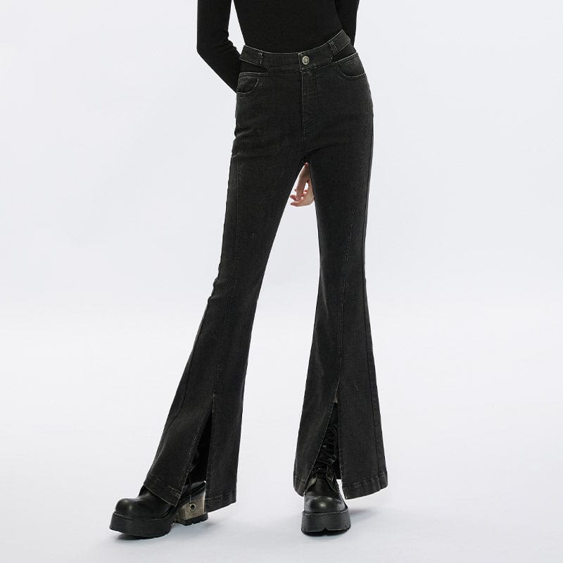 PUNK RAVE Women's Punk Split Flared Jeans