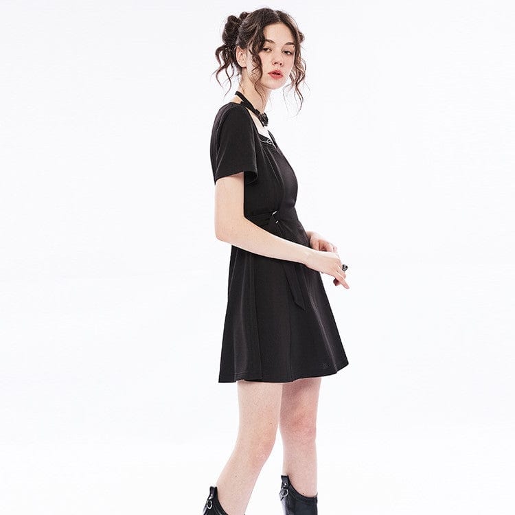 PUNK RAVE Women's Punk Square Collar Black Little Dress