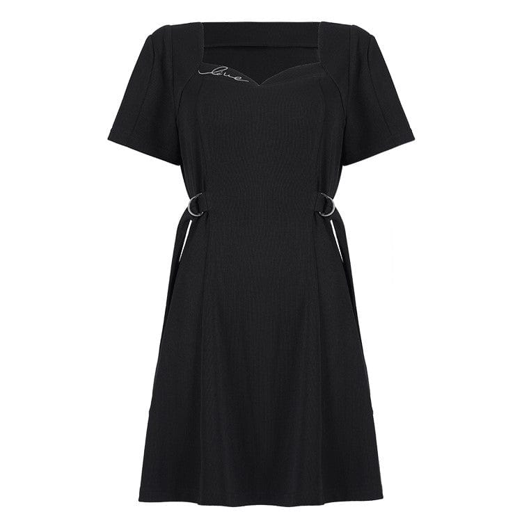 PUNK RAVE Women's Punk Square Collar Black Little Dress