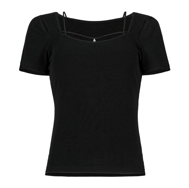 Punk Rave Women's Punk Square Collar Cutout Top