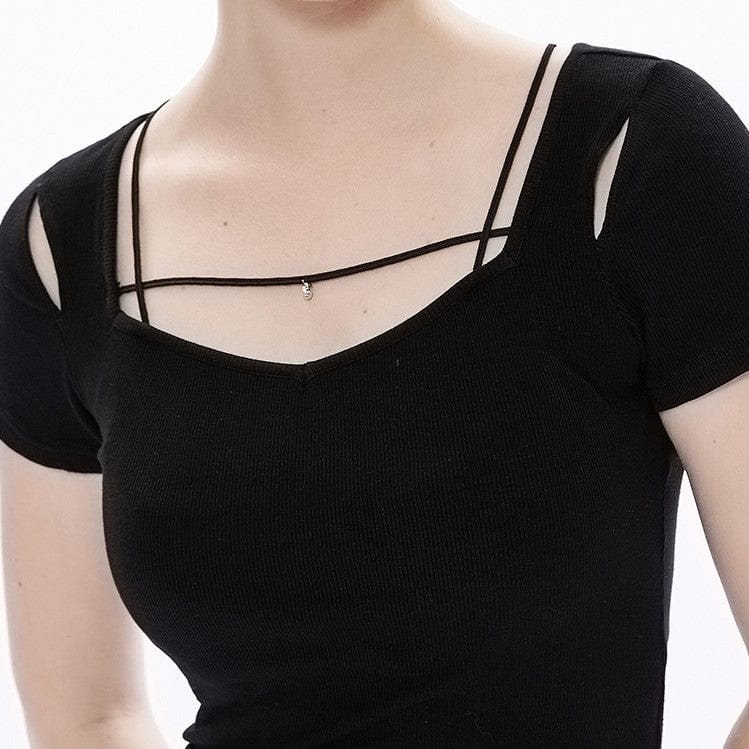 Punk Rave Women's Punk Square Collar Cutout Top