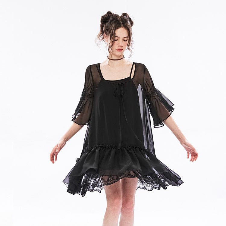 PUNK RAVE Women's Punk Square Collar Two-piece Ruffles Chiffon Dress