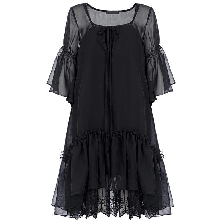 PUNK RAVE Women's Punk Square Collar Two-piece Ruffles Chiffon Dress