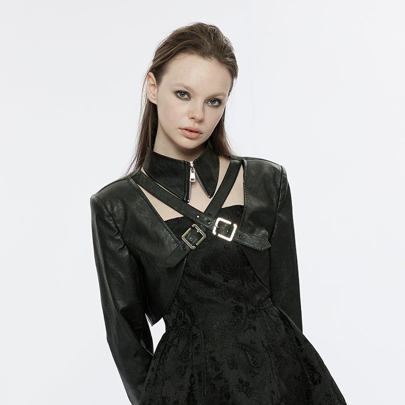 PUNK RAVE Women's Punk Stand Collar Buckle Cape