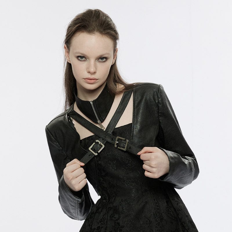 PUNK RAVE Women's Punk Stand Collar Buckle Cape