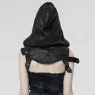 PUNK RAVE Women's Punk Stand Collar Buckle Cape with Hood