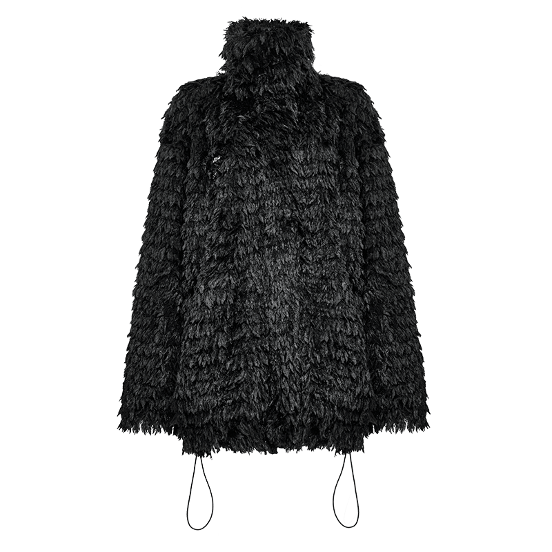 PUNK RAVE Women's Punk Stand Collar Drawstring Woolen Coat