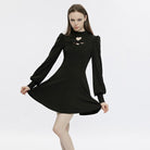 PUNK RAVE Women's Punk Stand Collar Love Heart Cutout Black Little Dress