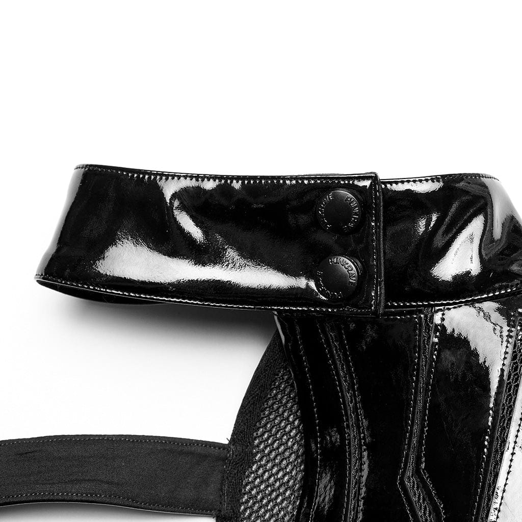 PUNK RAVE Women's Punk Stand Collar Patent Leather Body Harness