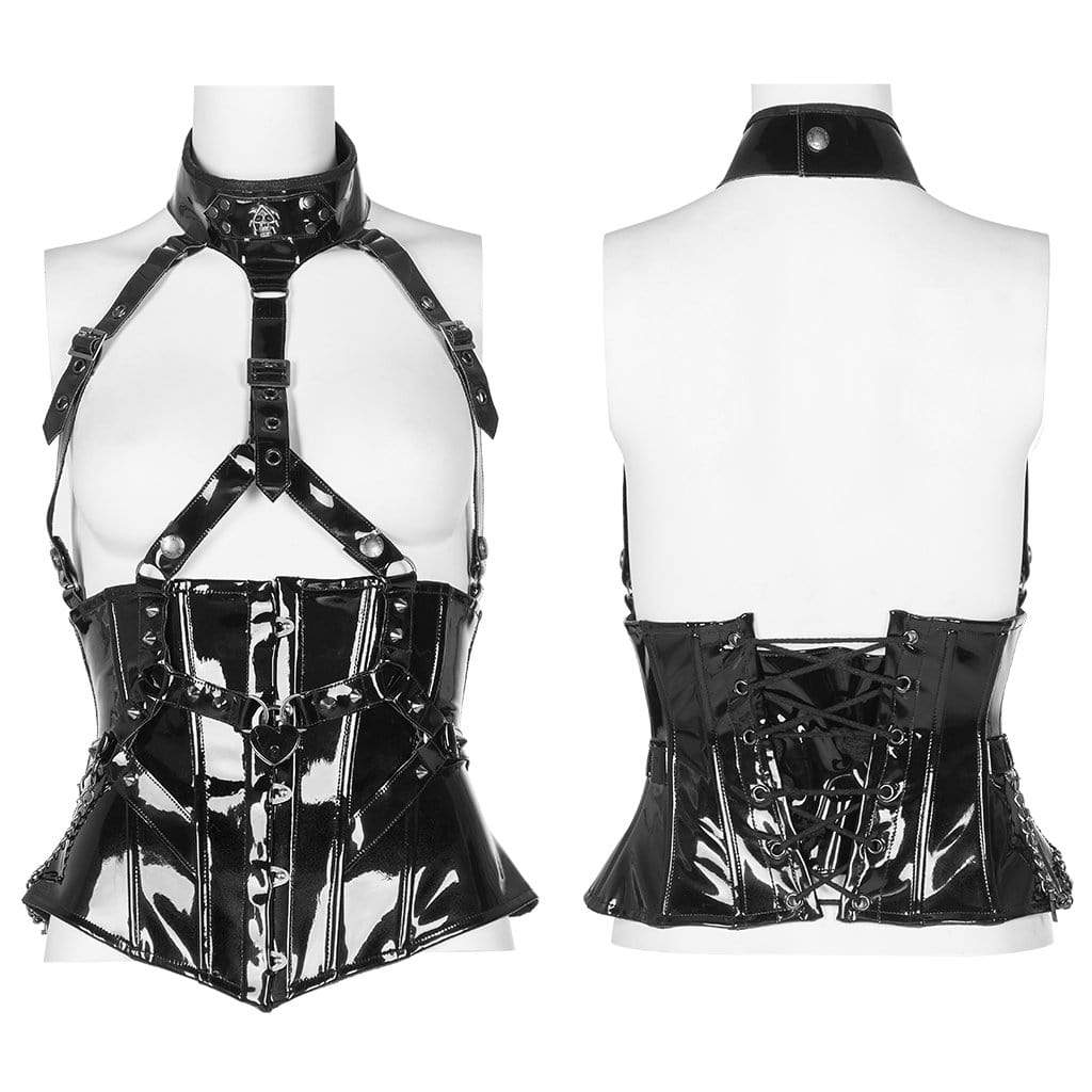 Punk Rave Women's Punk Stand Collar Strappy Buckles Underbust Corset