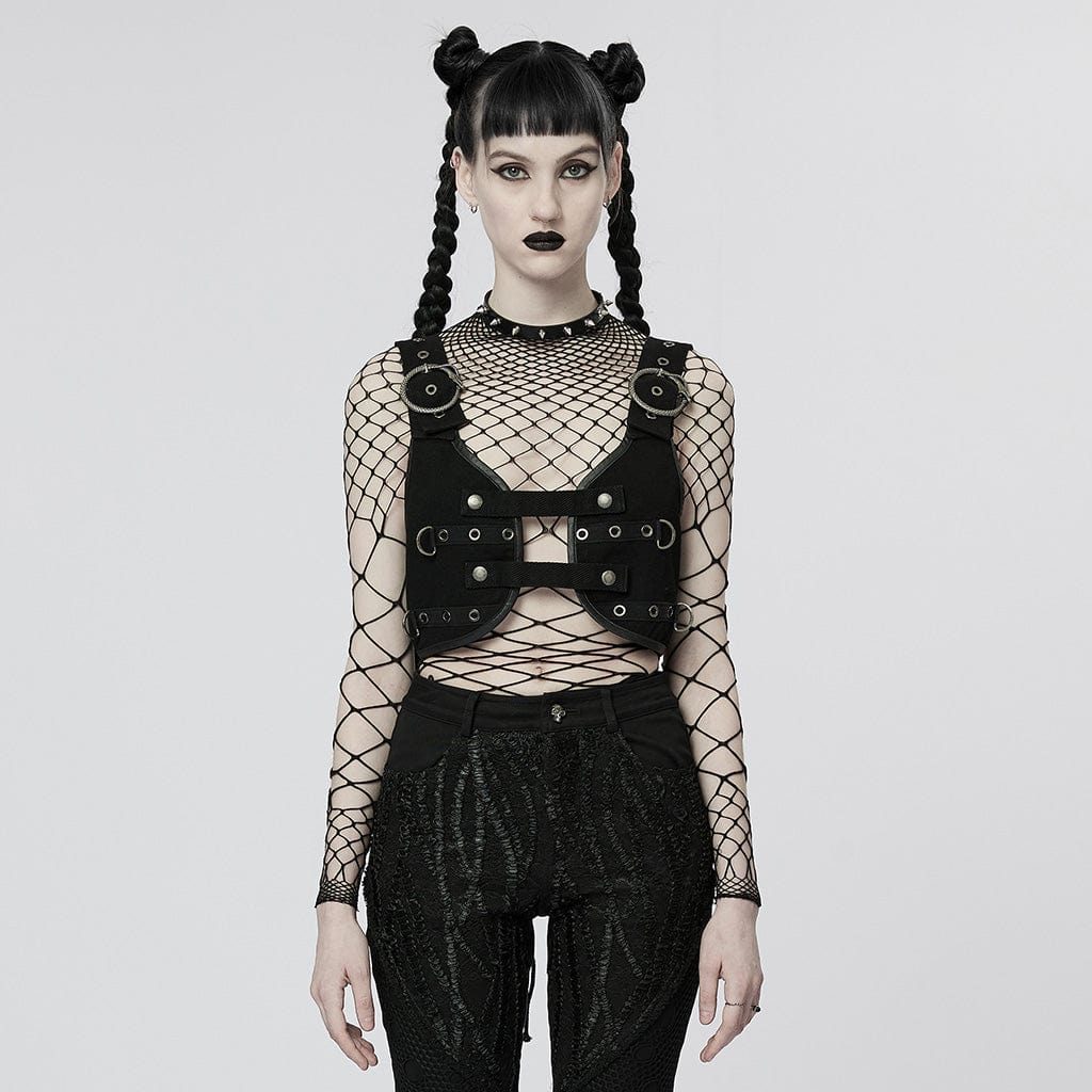 PUNK RAVE Women's Punk Strappy Eyelets Vest