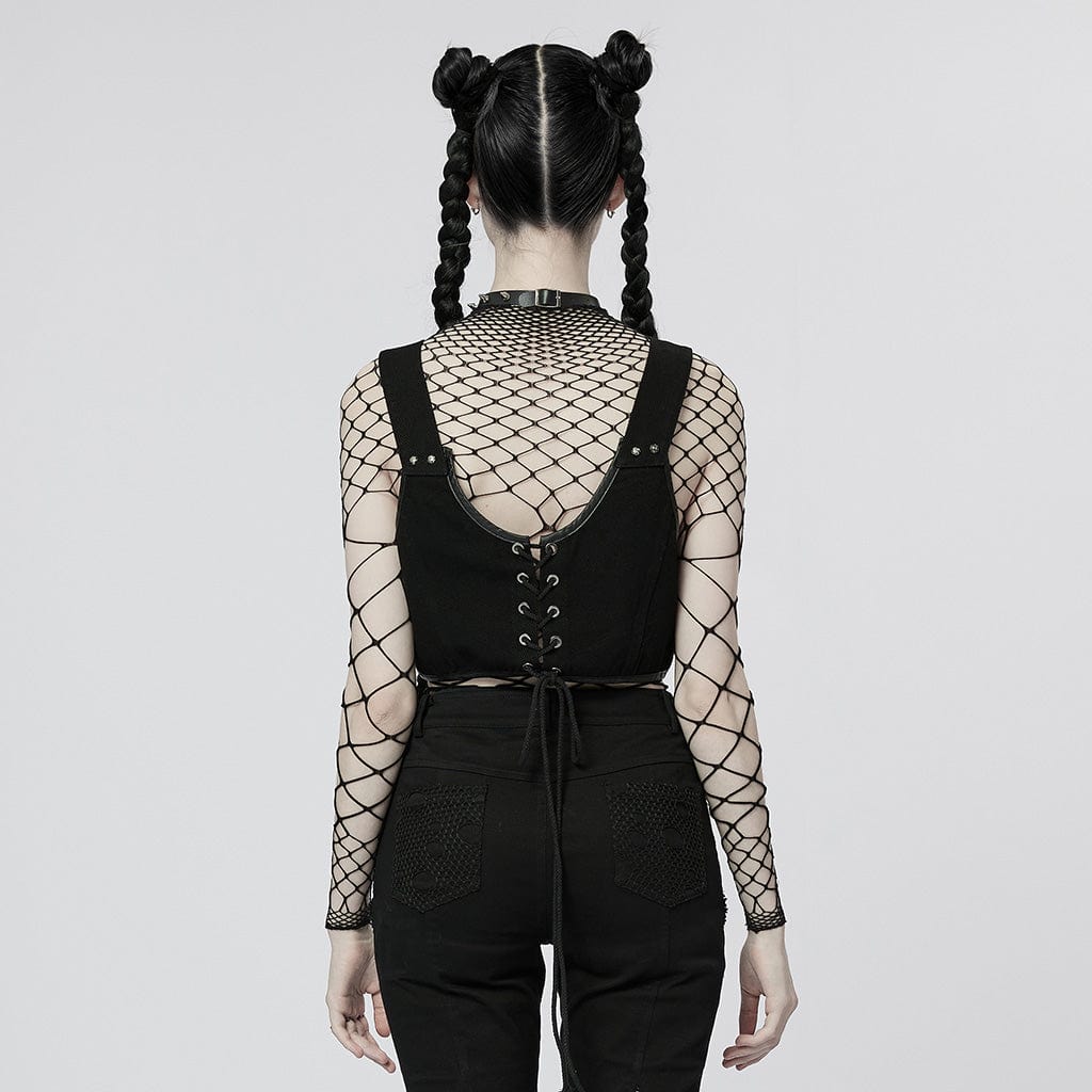 PUNK RAVE Women's Punk Strappy Eyelets Vest