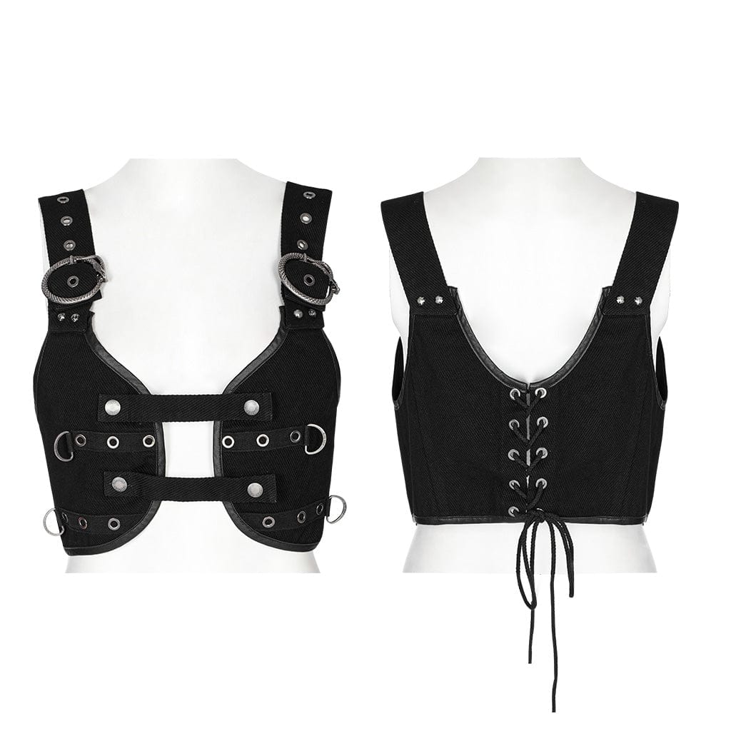 PUNK RAVE Women's Punk Strappy Eyelets Vest