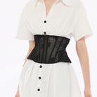 PUNK RAVE Women's Punk Strappy Mesh Splice Zipper Underbust Corset