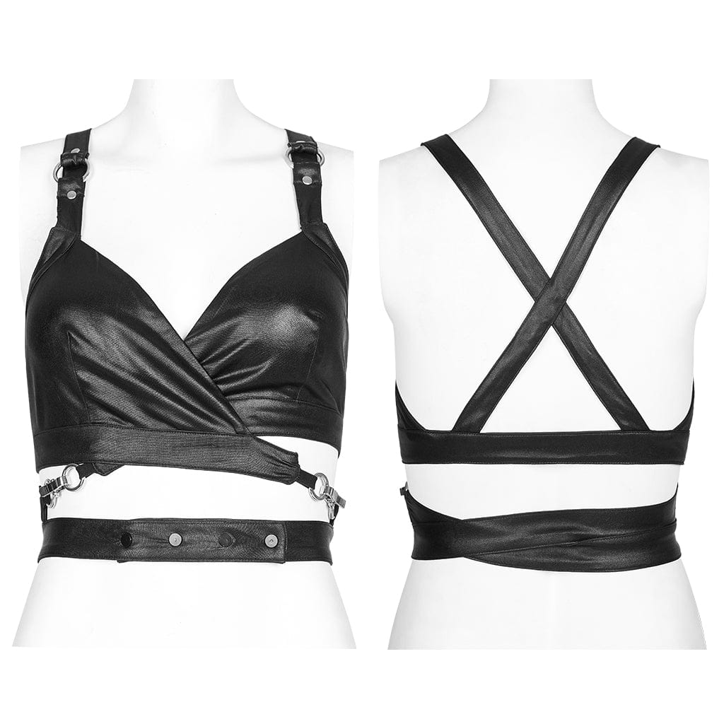 Punk Rave Women's Punk Straps Faux Leather Bustier