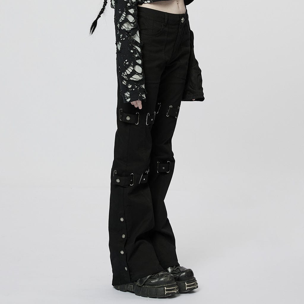 PUNK RAVE Women's Punk Straps Flared Pants