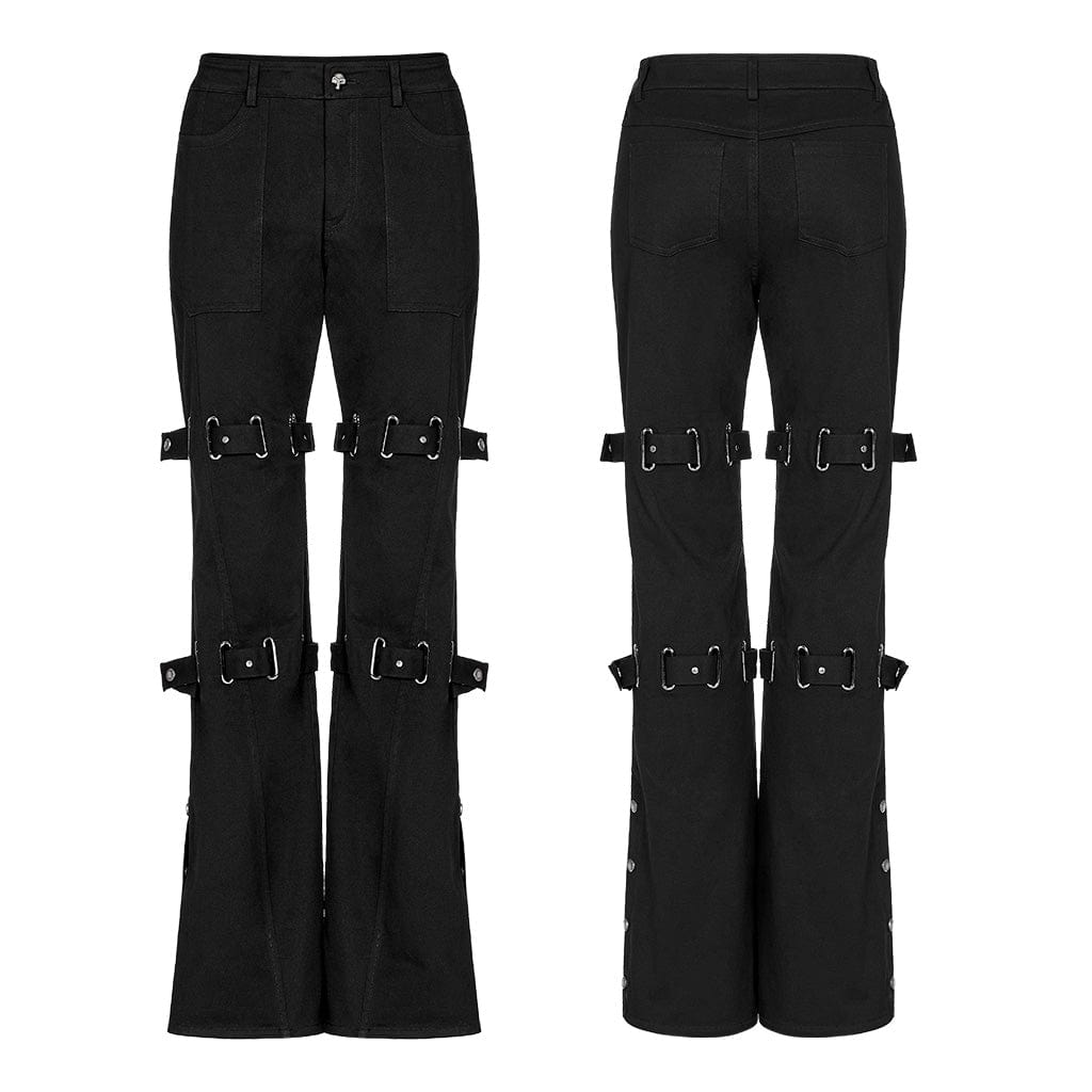 PUNK RAVE Women's Punk Straps Flared Pants