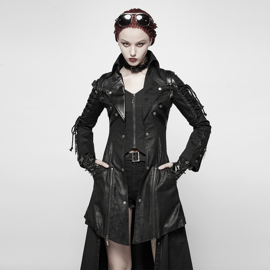 Women's Punk Studded Faux Leather Zipper Jacket Black