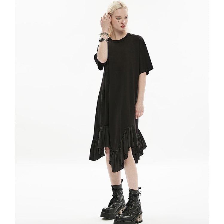 Punk Rave Women's Punk Vintage Ruffles Maxi Black Little Dress