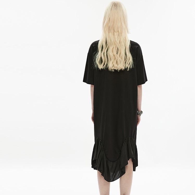 Punk Rave Women's Punk Vintage Ruffles Maxi Black Little Dress